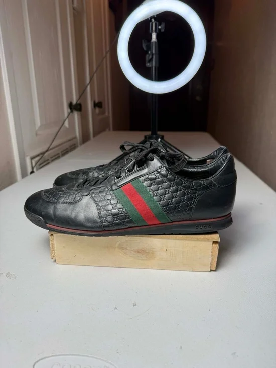 Gucci Web Guccissima Black Leather Men Sneaker 12 G / 13 US NO INSOLES - Picture 5 of 13